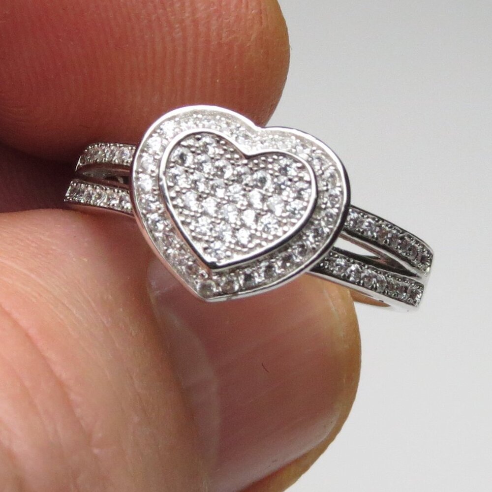 *925 Sterling Silver Diamond Band Engagement Ring